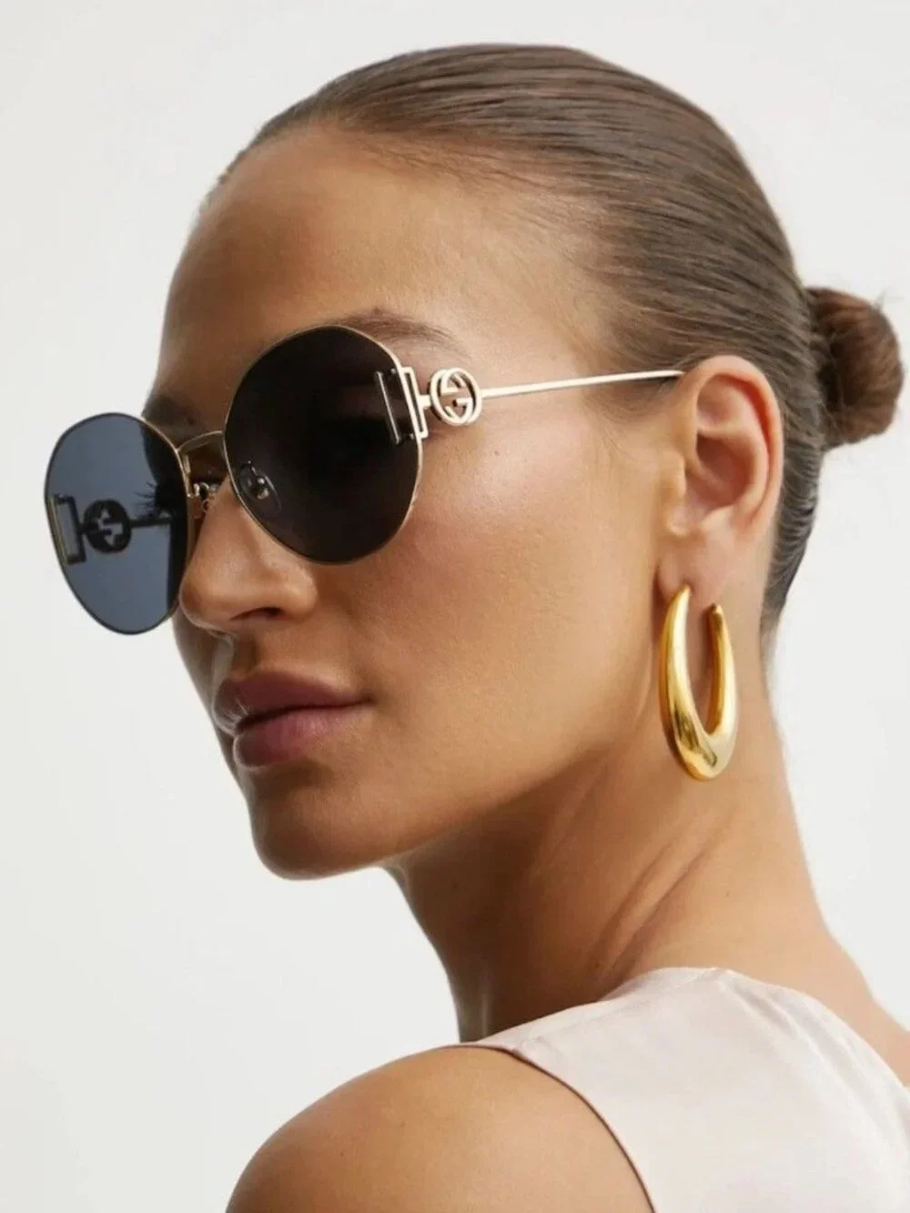 New Gucci Gold Gray Round Women Sunglasses GG1206SA 002